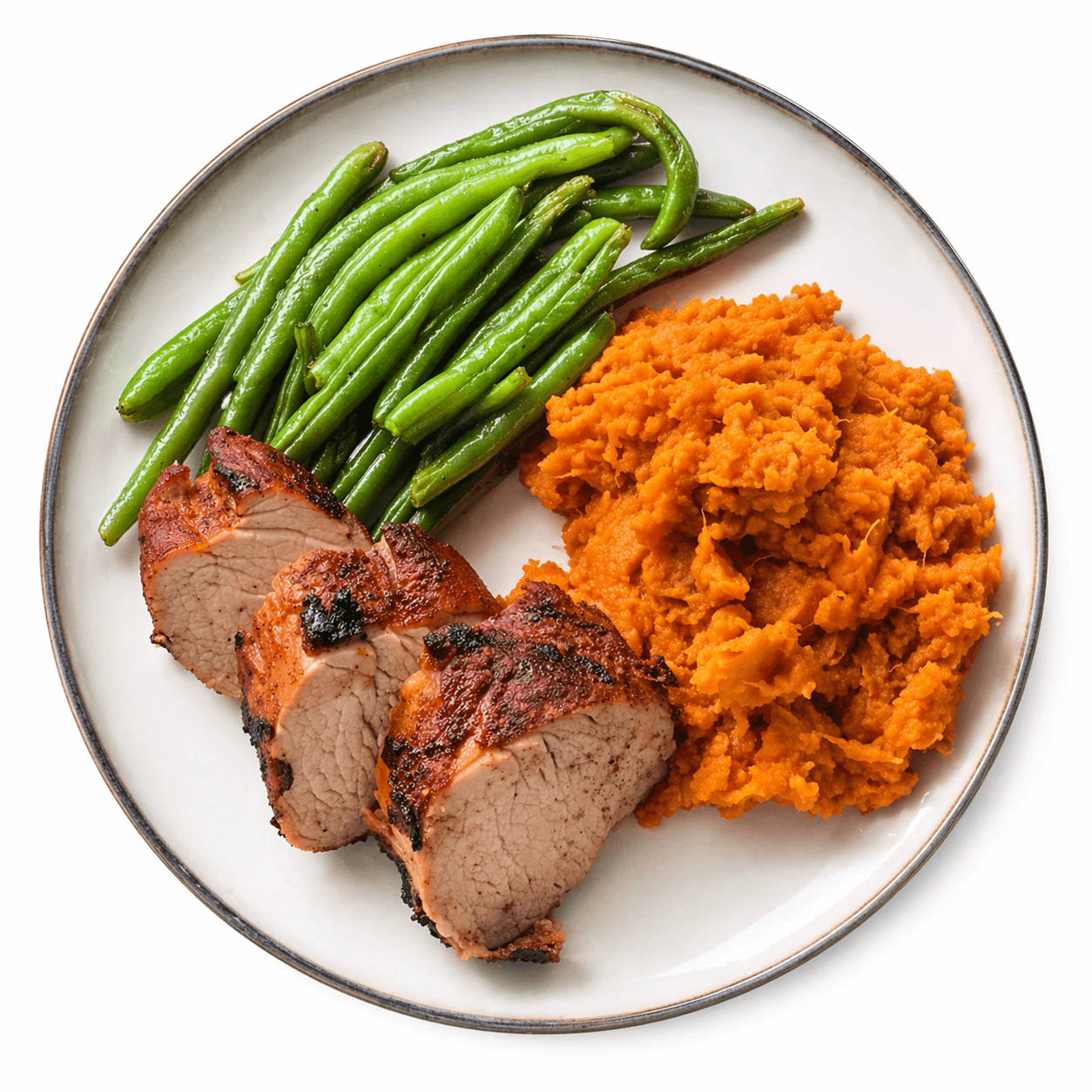 Spiced Pork Tenderloin with Sweet Potato Mash & Green Beans